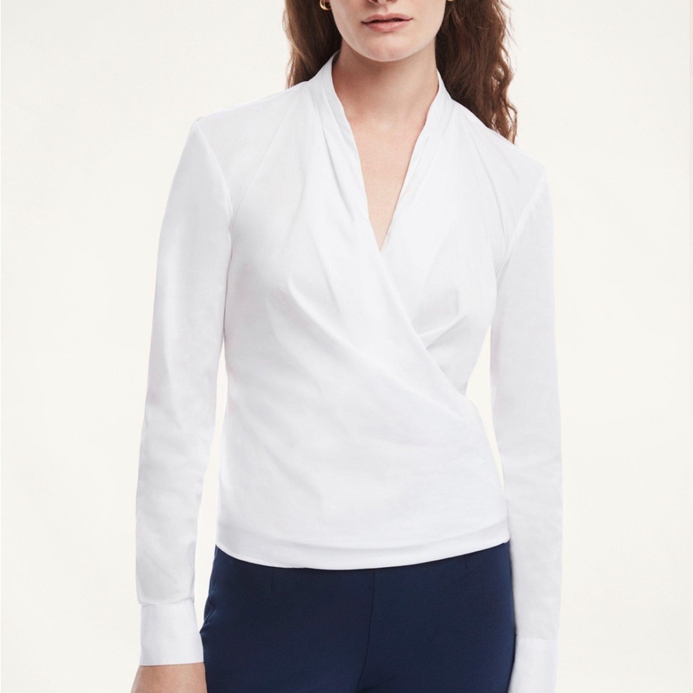 NWT Brooks Brothers Cotton White Wrap Blouse Top